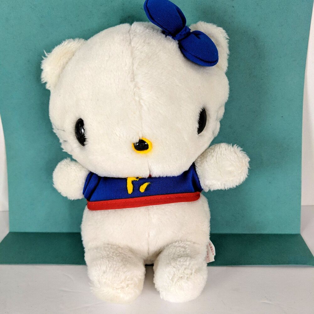 Hello Kitty Sanrio Vintage Plush Stuffy 1980s Doll Blue Bow